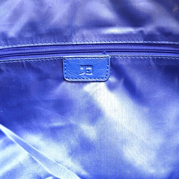 Joe's Large Blue Weekender Handbag Purse Vegan Leather Tote Bag Zip up Gold - Picture 11 of 16